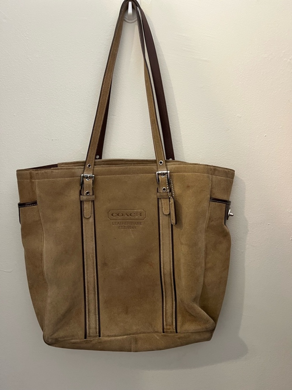 VTG Coach Hamptons Camel Tan Suede Leather Gallery Tote Handbag 5129 Y2K